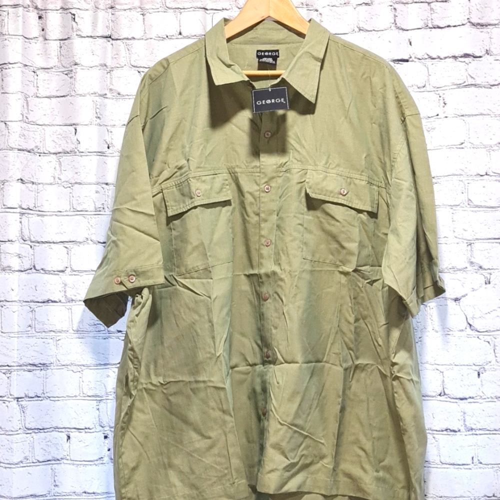 Vtg. George Men's green button down short sleeve shirt size 3XL
